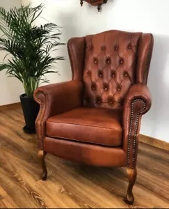 Lujoso sillón orejero Chesterfield - cuero auténtico, hecho a mano - Imagen 1 de 8