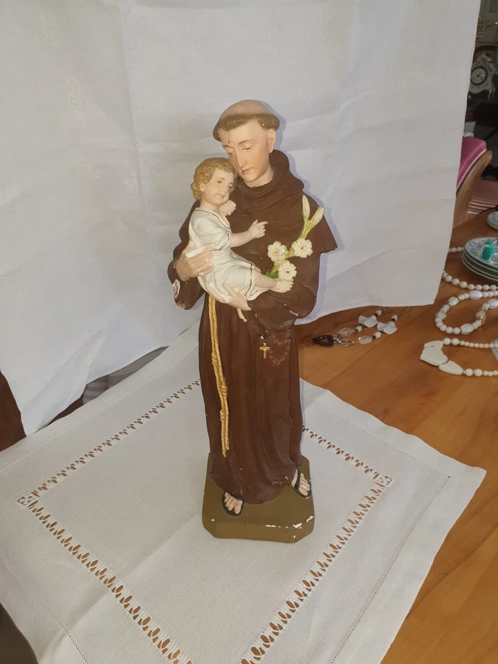 Heiliger Antonius mit Kind. Wunderschöne antike Gipsfigur - Bild 1 von 4