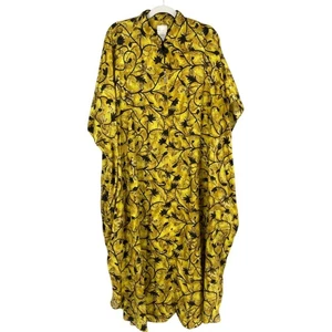 Vintage Simply Basic Kaftan One Size Golden Yellow Black Asian Style Zip Front - Picture 1 of 13