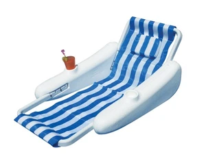 Swim Central Blue and White Striped Pool Adjustable Back Floating Lounge Chair - Picture 1 of 3