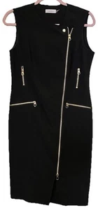 Vestido Calvin Klein Talla 8 Negro Dorado Cremallera Frontal Acento Funda Oficina - Imagen 1 de 7