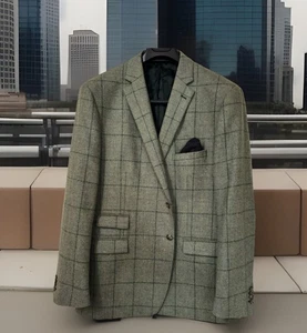 Moss TAILOR ME Custom Made Regular Fit Green Check Tweed Jacket UK 50R EU 60R - Picture 1 of 10
