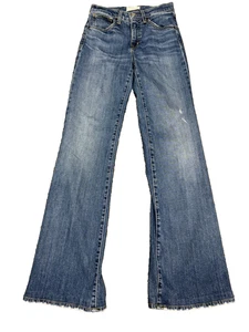 Nili Lotan Medium Wash Distressed Cotton Blend Flared Jeans SZ 24 - Picture 1 of 4