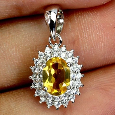 Colgante de plata de ley 925 ovalado citrino 7xmm joyas de piedras preciosas naturales Foto 1 de 4