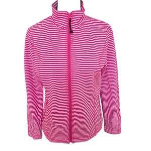 Jones NY Sport Womens Striped Long Sleeve Full Zip Sweatshirt Pink White Small - Picture 1 of 12