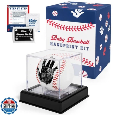 Kit de adorno de huellas de manos de béisbol con estampado circular para bebé, almohadilla de tinta para mano y pie de página Foto 1 de 4