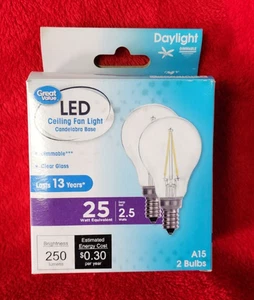 Qty 2 A15 LED Ceiling Fan Lights Daylight Dimmable 25W Candelabra Base Unused - Picture 1 of 4