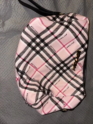 Bolso de Cosméticos Betsey Johnson Correa de Muñeca Rosa a Cuadros Doble Cremallera Foto 1 de 4