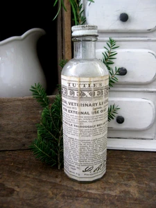 Antique Glass Bottle Original Paper Label Tuttle's Elexer Horse Liniment - Picture 1 of 11