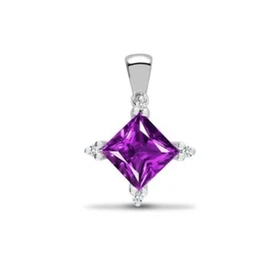 Anhänger 1,10 kt Rundschliff Diamant & Amethyst im Prinzessschliff Krallenfassung 18 kt Weißgold - Bild 1 von 5