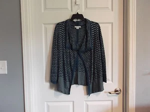 EUC Liz Claiborne Damen X Large türkis grau weiß Häkeloptik Pullover 60 Baumwolle - - Bild 1 von 5