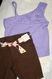 Gymboree GLAMOUR SAFARI Nwt 3 Purple ruffle tank top/Brown belted shorts - Picture 1 of 2