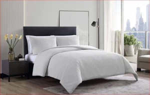 Vera Wang Honeycomb Waffle 3P Queen Duvet cover Shams Set Off white - Picture 1 of 7