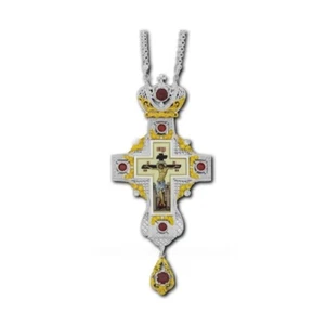 7" Silver Gold Plated Red Stones Greek Orthodox Crucifixion Pectoral Cross 18cm - Picture 1 of 1