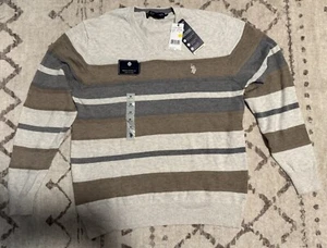NWT US Polo Assn Men’s Sweater Size M Cream Beige Grey Light Weight - Picture 1 of 3