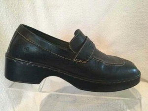 Born Dark Brown Leather Apron Split Toe Heeled Penny Loafer Shoe Womens 9 Casual - Picture 1 of 11