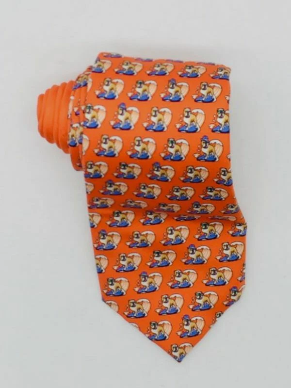 $71 Tommy Hilfiger Men Orange Animal Dog Silk Classic Standard Neck Tie 60x3.25 Foto 1 de 1