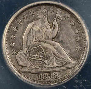 1838 H10c Large Stars Half Dime ANACS EF 45 Details Scratched - Picture 1 of 5