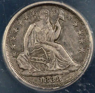 1838 H10c Large Stars Half Dime ANACS EF 45 Details Scratched - Image 1 of 4