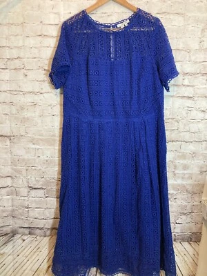 Boden Dress Womens 16 Cobalt Blue All Over Eyelet Lace Midi Plus Babydoll Plus - Image 1 of 4