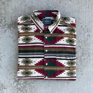 Vintage 90s Woolrich Aztec Southwestern Navajo Flannel Shirt Chamois USA Men’s L - Picture 1 of 7