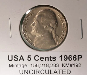 1966P Jefferson Nickel BU - One uncirculated nickel from original roll - Picture 1 of 2