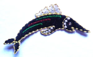 Iron On Patch Applique - Marlin Gem Eye black 3" across x 1 3/4" - Picture 1 of 2