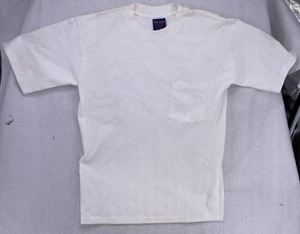 T-shirt bianca vero cotone uomo media made USA manica corta tasca maglietta vintage - Foto 1 di 15