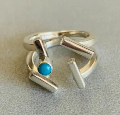 КОЛЬЦО LILLY BARRACK модернистское из чистого серебра с бирюзой Kingman регулируемое НОВОЕ - Изображение 1 из 4