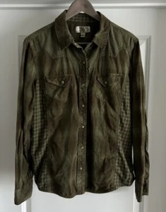 Vintage RYAN MICHAEL Womens XL Pearl Snap Western Shirt Green X-large EUC - Picture 1 of 9