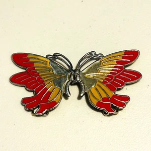 Vintage Schmetterling Gürtelschnalle rot gelb emailliert Flügel goldfarben Insekt - Bild 1 von 13