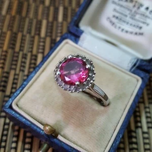 Anillo de Plata de Ley 925, Gemas de Topacio Rosa y Transparente Genuinas, Talla Q EE. UU. 8 - Imagen 1 de 8