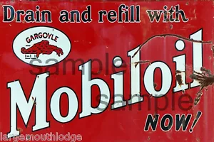 WEATHERED METAL MOBILOIL GARGOYLE GAS STATION BUILDING DIORAMA LAYOUT SIGN 3x2 - Picture 1 of 3
