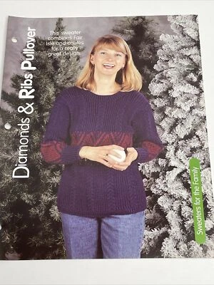 House of White Birches Diamonds & Ribs Pullover Womens Sweater Knitting Pattern - Image 1 of 4