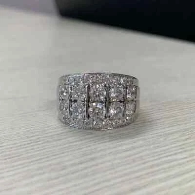 3.50 Ct Round Moissanite Cluster Men's Wedding Ring 14K White Gold Plated - Image 1 of 4