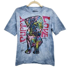 The Mountain Child XL T-Shirt Puppy Love Graphic Blue Tie Dye Multicolor Top - Picture 1 of 7