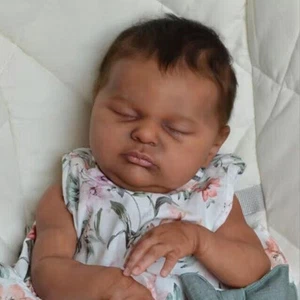 19" Black Reborn Baby Dolls Realistic African American Sleeping Girl Reborn Doll - Picture 1 of 10