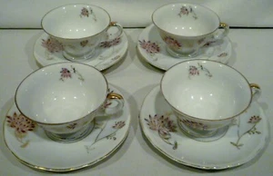 Set 4 Vintage Cups & Saucers Chrysanthemums Made in Occupied Japan - Picture 1 of 12