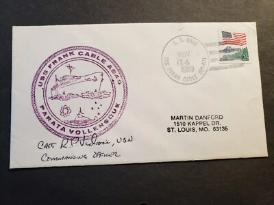USS FRANK CABLE AS-40 Naval Cover 1989 SIGNED Cachet - Image 1 of 2