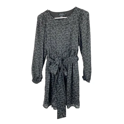 Vestido Club Monaco Negro con Blanco Estampado de Pájaros Línea A Manga Larga Talla 00 Foto 1 de 4