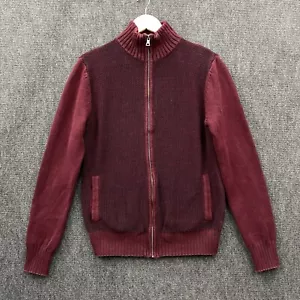 Guess Womens Medium Full Zip Cardigan Sweater Jumper Burgundy Fine Knit - Picture 1 of 10