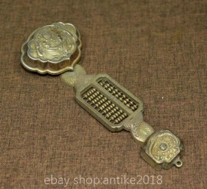 Statua Ricchezza 5,4" Colleziona Cina Argento Sterling Dorato Fengshui Fu Ruyi abaco - Foto 1 di 7