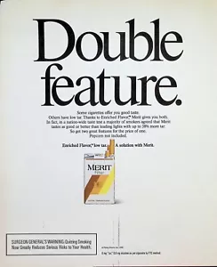 VINTAGE 1990er Jahre Druckanzeige ~ Merit Zigaretten ~ Doppelfunktion - angereicherter Geschmack... - Bild 1 von 1