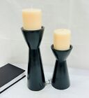 Black Candle Holders for Pillar Candles Set of 2, Wooden Farmhouse Candle Holder