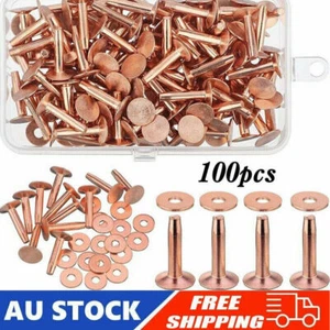 100Pcs/Sets Copper Rivets and Burrs Washers Leather Copper Rivet Fastener AU - Picture 1 of 10