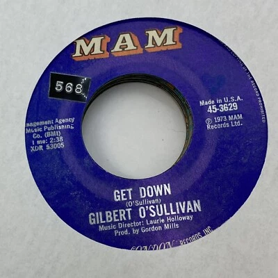 Gilbert O'Sullivan – Get Down / A Very Extraordinary Sort Of Girl - 45rpm - VG+ — 第 1/2 张图片