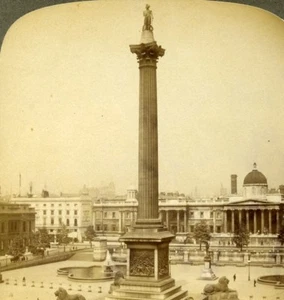 London Trafalgar Square Nelson's Column Old Stereoview Photo Underwood 1896 - Foto 1 di 3
