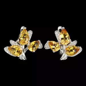 925 Argento Sterling Pera Giallo Citrino 8x6mm Finto Orecchini Cz - Foto 1 di 10