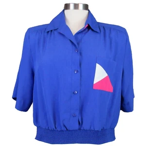 Vintage 1980s Willie top blouse color block pocket - Picture 1 of 5