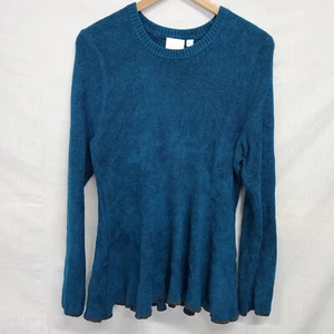 ETT:TWA by Anthropologie Teal Chenille Peplum Ruffled Sweater Size XL Long Sleev - Picture 1 of 3